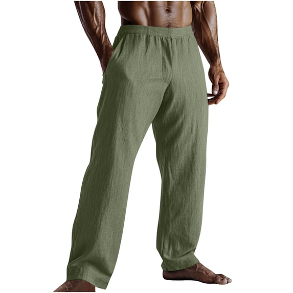 FNFYFH Mens Casual Pants Elastic Waist Beach Yoga Trousers Lightweight Loose Fit Slacks Summer Wide Leg Pants with Pockets