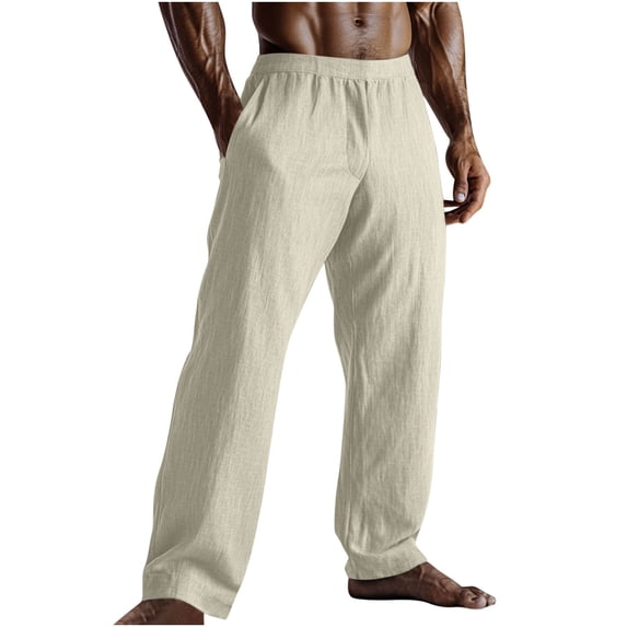 FNFYFH Mens Casual Pants Elastic Waist Beach Yoga Trousers Lightweight Loose Fit Slacks Summer Wide Leg Pants with Pockets