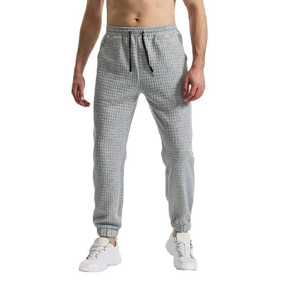 FNFYFH Mens Casual Waffle Textured Pants Stretch Elastic Loose Fit Athletic Sweatpants Casual Drawstring Workout Trousers with Pockets