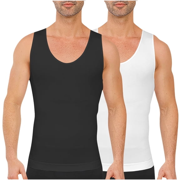 FNFYFH Mens Compression Shirt Slimming Body Shaper Vest Workout Tank Tops Abs Abdomen Undershirts
