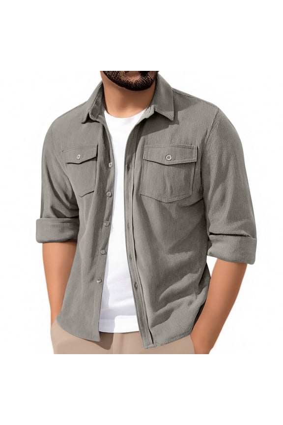 Mens Corduroy Shirt Jacket Long Sleeve Button Down Cotton Shirt Casual Shirt Shacket with Flap Pockets