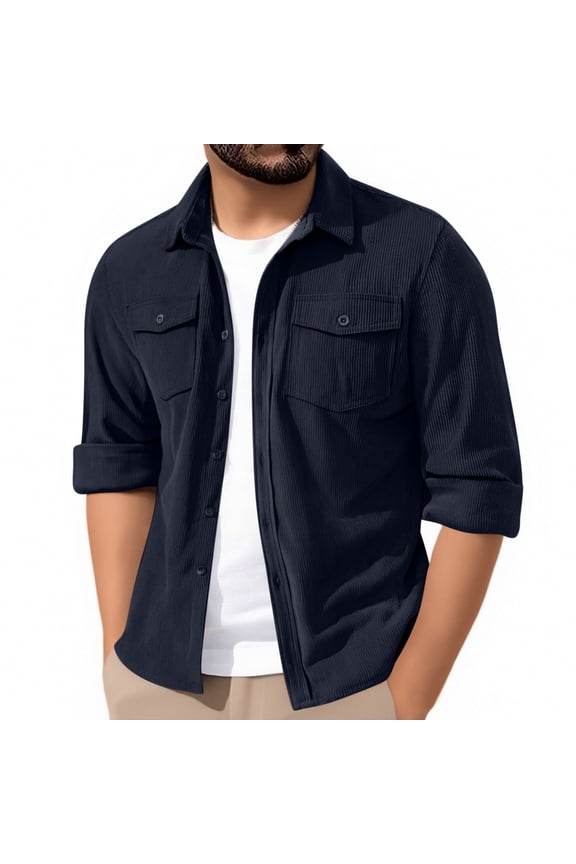 Mens Corduroy Shirt Jacket Long Sleeve Button Down Cotton Shirt Casual Shirt Shacket with Flap Pockets