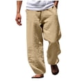 thumbnail image 1 of FNFYFH Mens Cotton Linen Pants Summer Beach Trousers Loose Fit Straight-Legs Elastic Drawstring Waist Yoga Trousers, 1 of 3