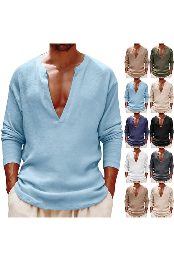 Mens Deep V Neck Shirt Lightweight Long Sleeve Shirts Hippie Yoga Summer Beach Shirt