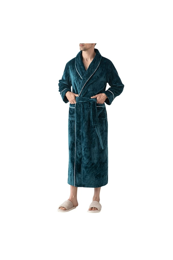 Mens Flannel Robe Plush Soft Shawl Bathrobe Full Long Cozy Luxury Robes Winter Warm Housecoat with Pockets and Belt