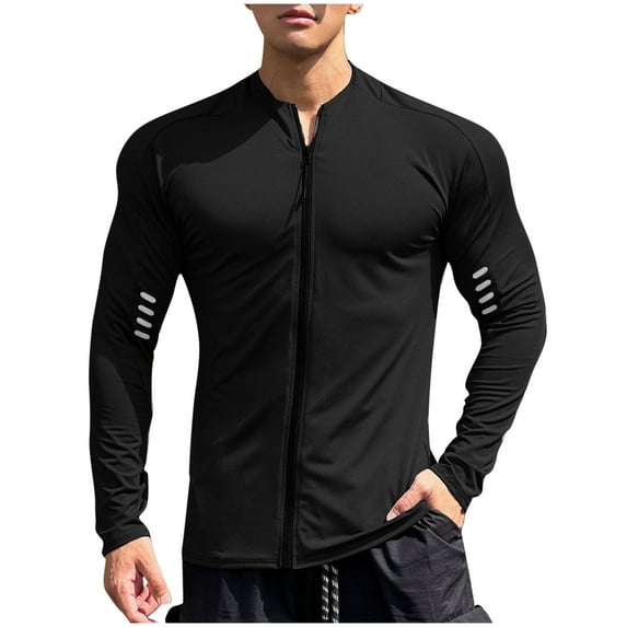 FNFYFH Mens Full Zip Athletic Shirt Fleece Lined Long Sleeve T Shirts Cold Weather Gear Workout Top Thermal Shirt