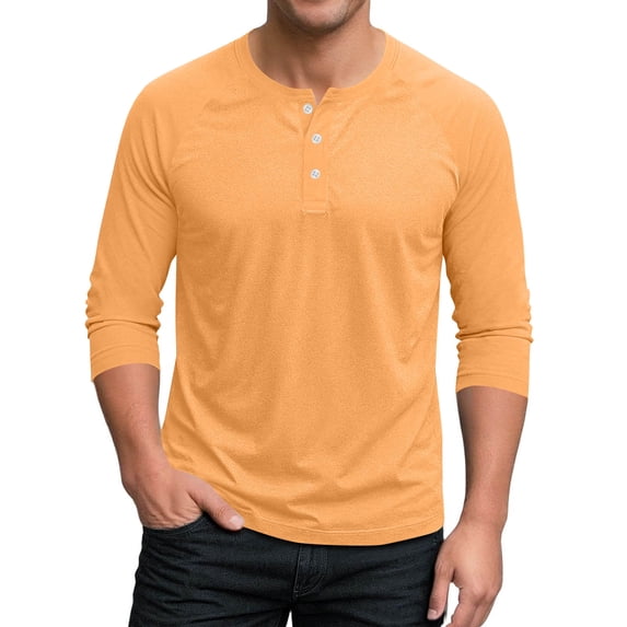 FNFYFH Mens Henley Shirt 3/4 Sleeve T Shirts Button Down Pullover Tops Basic Crew Neck Tee