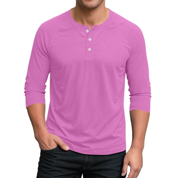 FNFYFH Mens Henley Shirt 3/4 Sleeve T Shirts Button Down Pullover Tops Basic Crew Neck Tee