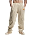 thumbnail image 1 of FNFYFH Mens Linen Cotton Casual Pants Elastic Waist Drawstring Lightweight Pants Loose Fit Trousers, 1 of 9
