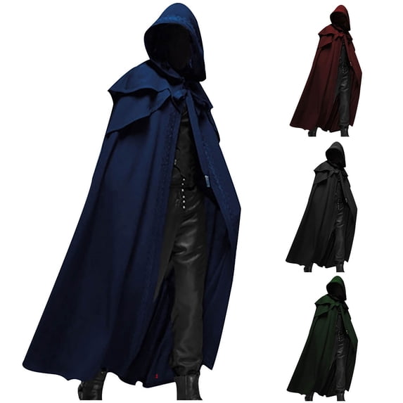 FNFYFH Mens Medieval Cloak with Hood Renaissance Costuems Halloween Cosplay Knight Tunic Gothic Witch Party Cape