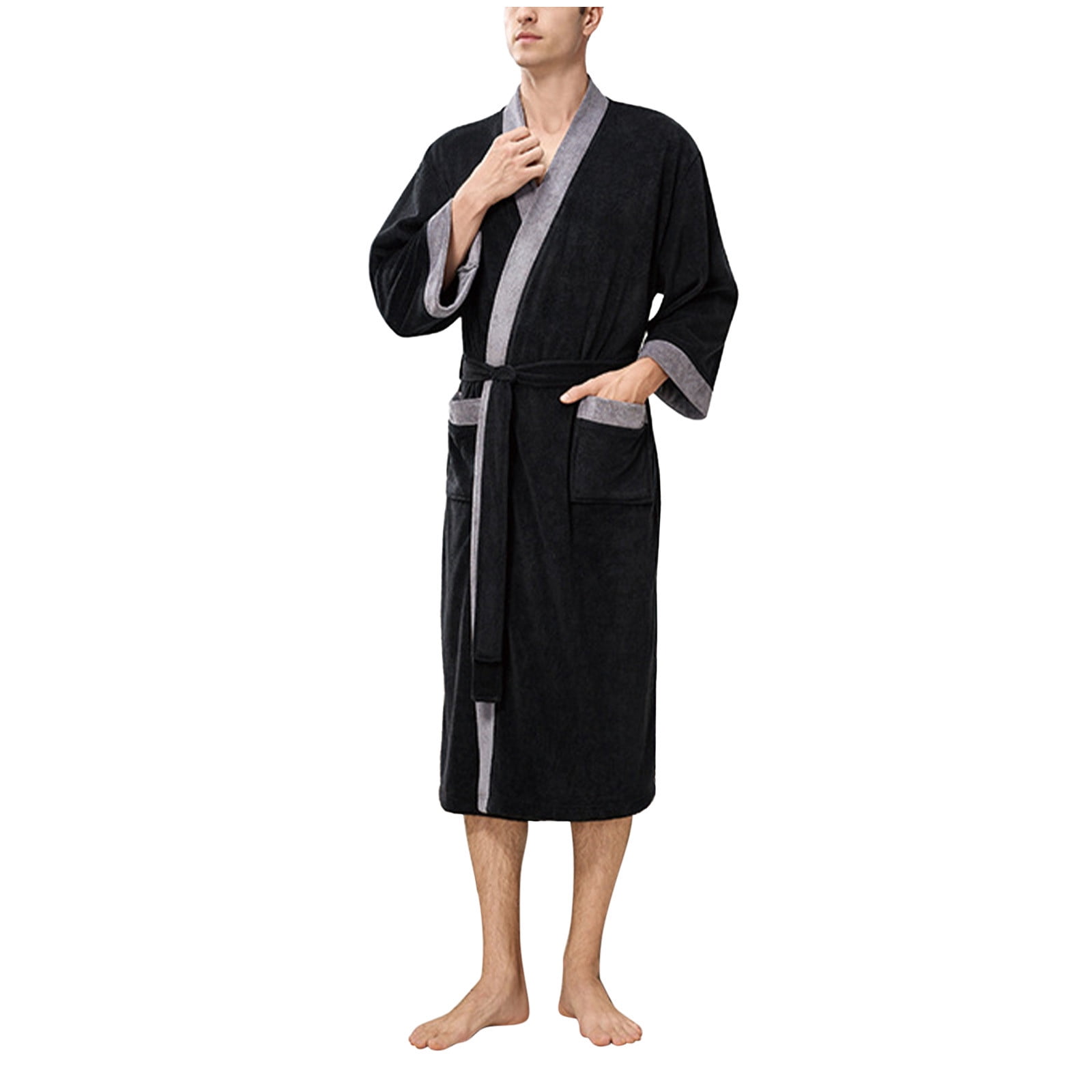FNFYFH Mens Robes Lightweight Fleece Bathrobe Soft Comfy Spa Pool Hotel ...