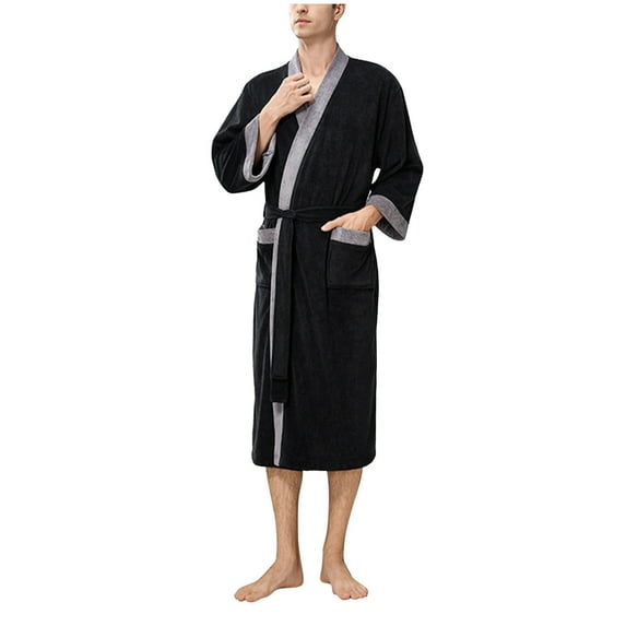 FNFYFH Mens Robes Lightweight Fleece Bathrobe Soft Comfy Spa Pool Hotel Gift Kimono Robe with Pockets