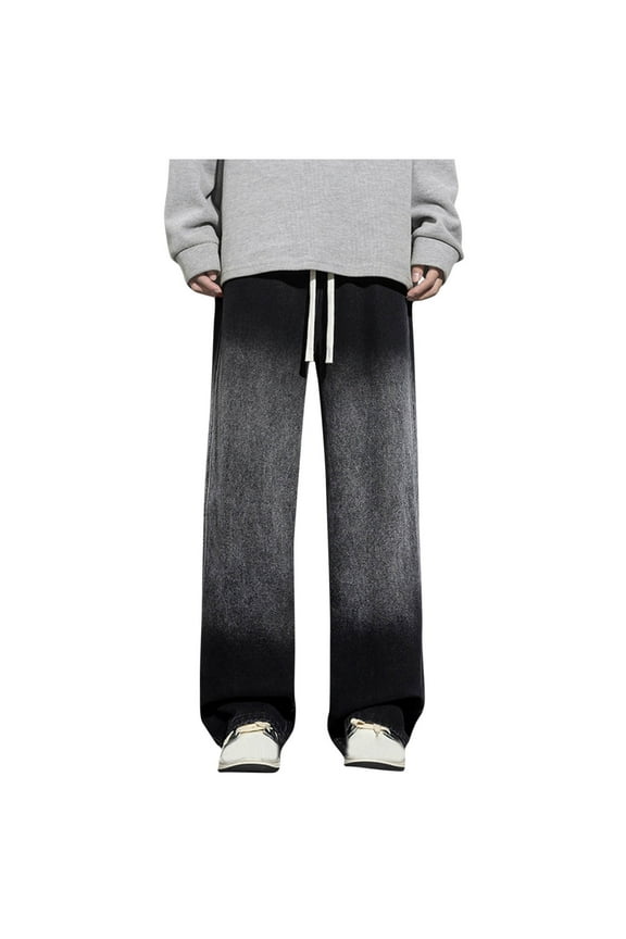 Mens Straight Leg Jeans Elastic Waist Baggy Jean Pants Loose Fit Denim Pants Wide Leg Skater Pants