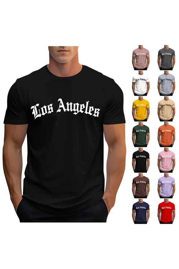 Mens T-Shirt Letter Print Classic Tee Shirt Summer Casual Short Sleeve Shirts Old School Tshirt