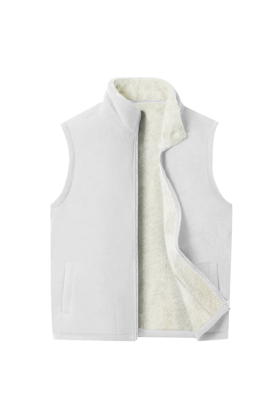 Mens Thick Fleece Vest Zip Up Stand Collar Sherpa Vest Sleeveless Winter Coats Jacket with Pockets