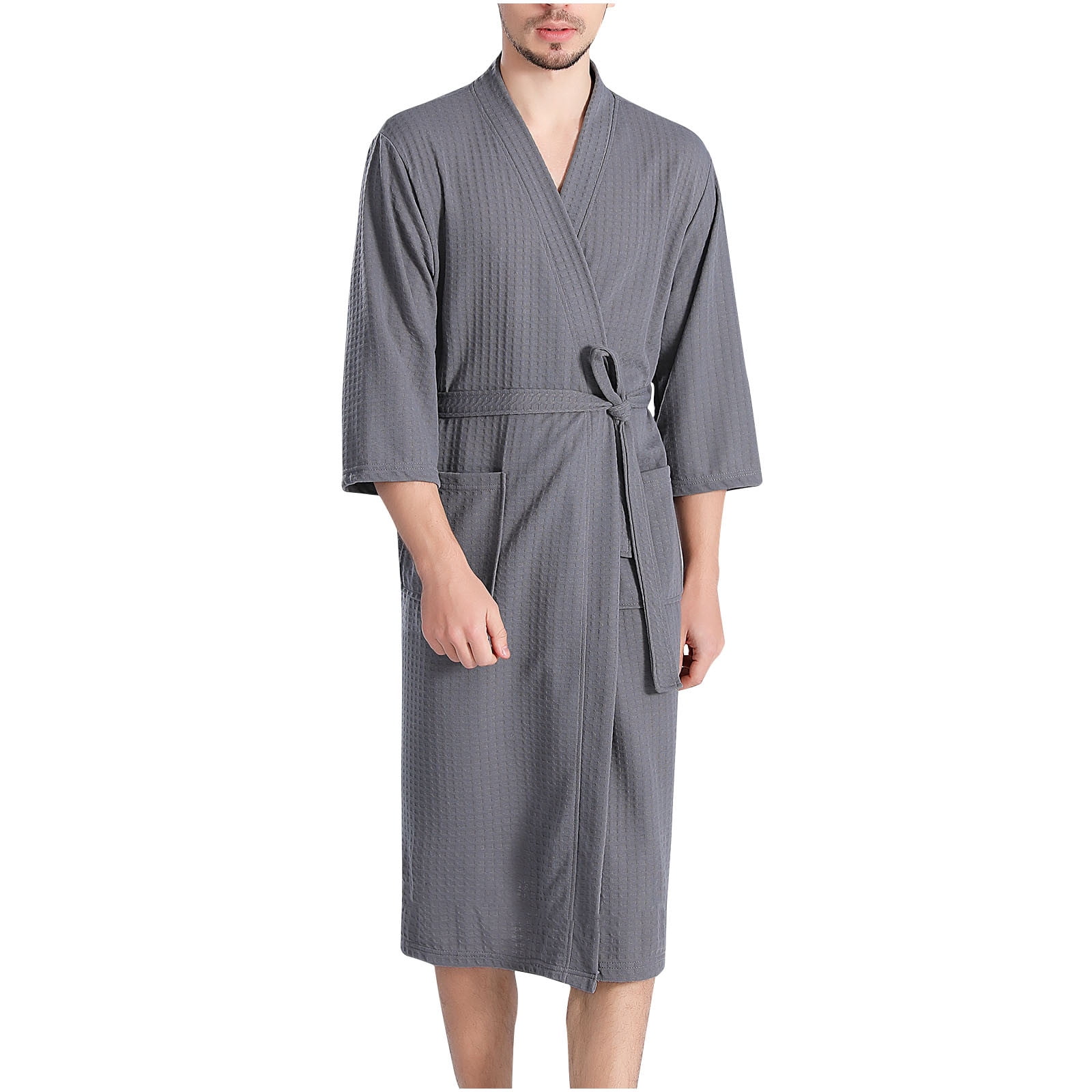 Light Robe Men's FNFYFH Mens Waffle Robe Lightweight 3/4 Sleeve Kimono Robes Super ...