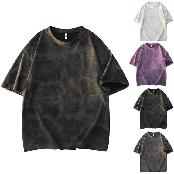 FNFYFH Mens Wash T-Shirt Short Sleeves Casual Crew Neck Shirt Oversized Vintage Tees Baggy Basic Tee Top