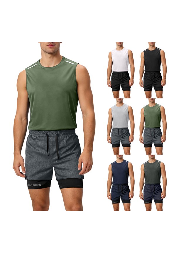 Mens Workout Sets Tank Tops and Shorts Set Sleevelesss Muscle Gym Sets Summer Athletic 2 Piece Outfits