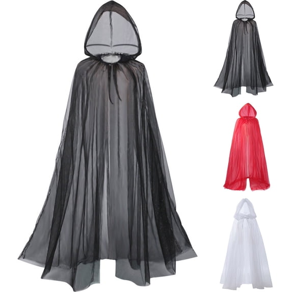 FNFYFH Mesh Hooded Cloak Adult Sheer Cape Witch Queen Cosplay Costume for Halloween Christmas Renaissance