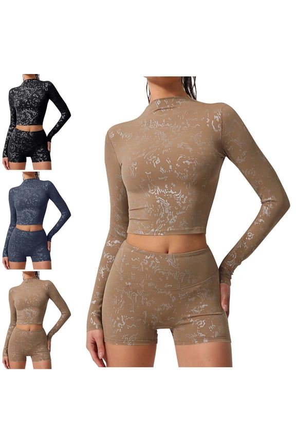 Mock Neck Long Sleeve Shirts for Women Slim Fitted Workout Shirt Stretch Turtleneck Athletic Gym Tee Y2k Print Crop Tops