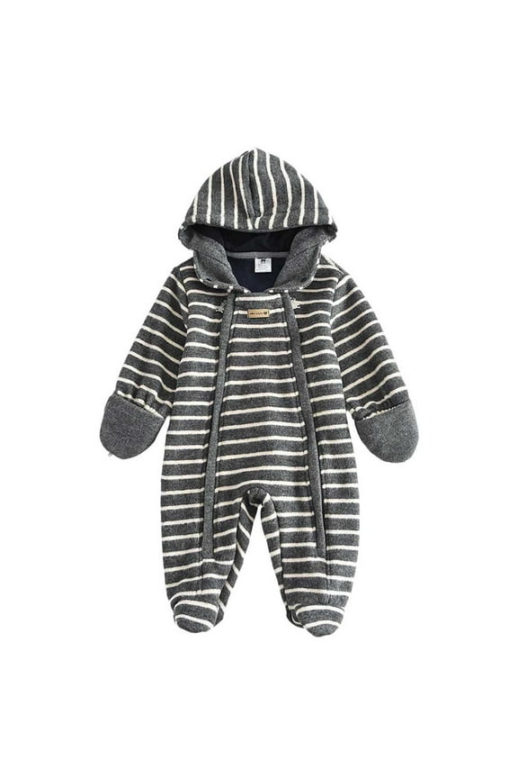 Newborn Baby Jumpsuit Hooded Fleece Rompers Long Sleeve Onesies Outwear Outfits Winter Warm Footed Romper Snowsuit