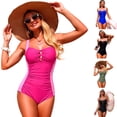 thumbnail image 1 of FNFYFH One Piece Swimsuit Women Tummy Control Swimsuits Ruched Slimming Bathing Suit Square Neck Swimwear, 1 of 9