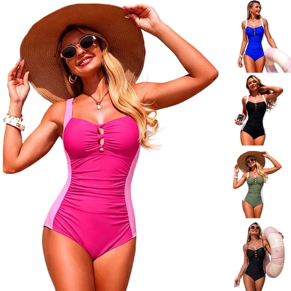 FNFYFH One Piece Swimsuit Women Tummy Control Swimsuits Ruched Slimming Bathing Suit Square Neck Swimwear