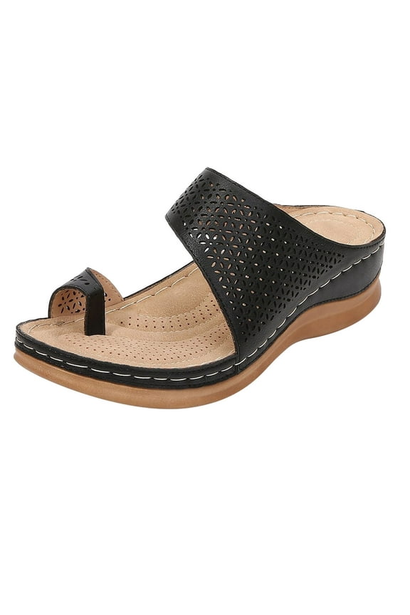 Orthopedic Bunion Corrector Sandals,Comfy Platform Flat Sole PU Leather Shoes for Women Arch Support Slip On Sandals Walking Sandals Women Fashion Wedge Shoes