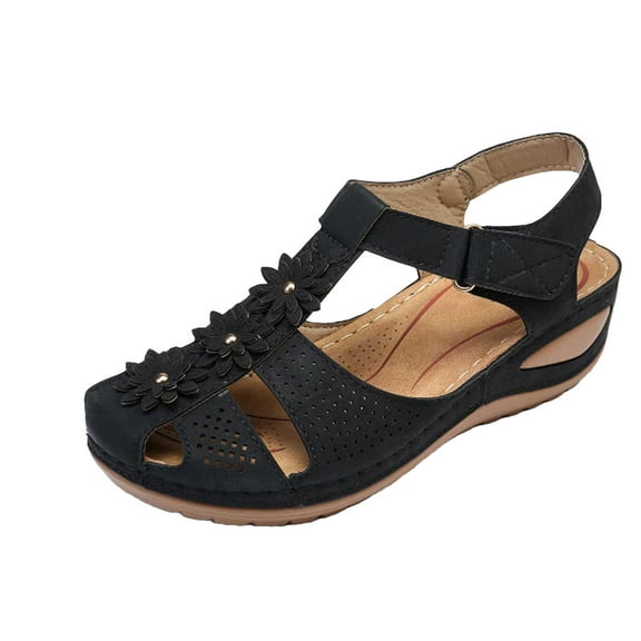 FNFYFH Orthopedic Sandals for Women,Women Walking Slippers with Arch Support Flat Sandals Summer Dressy Closed-Toe Leather Sandal Platform Beach Casual Slip on Sandals Beach Dress Comfortable