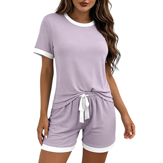 FNFYFH Pajamas Set for Womens Soft Short Sleeve Lounge Set Shorts Sleepwear Set Comfy Cooling Viscose Pjs Sets