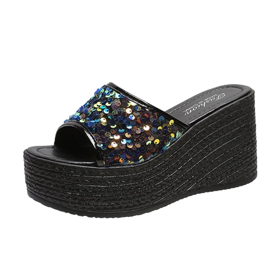 FNFYFH Platform Sandals for Women - Platform Wedges Sandals - Womens Slip On Platform Slides - Comfy Open Toe Platform Sandals Summer Casual Flatform Platform Wedge Slides for Women