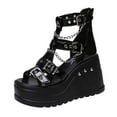 thumbnail image 1 of FNFYFH Platform Sandals for Women Chunky Heel Metal Rings Stunning Gladiator Open Toe Ankle Strap Black Punk Goth Party Sandals, 1 of 5