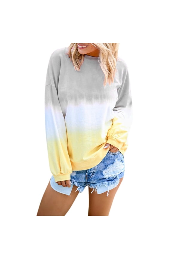 Plus Size Color Block Sweatshirts Loose Fit Gradient Pullover Tops Causal Long Sleeve Crewneck Sweatshirt 2025 Womens Fashion Top Pink S-6XL