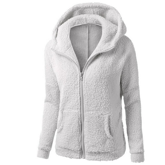 FNFYFH Plus Size Fleece Coats for Women Zipper Long Sleeve Hoodies Jackets with Horn Buttons Winter Womens Fluffy Jacket Overcoat Solid Coat Gray S-6XL