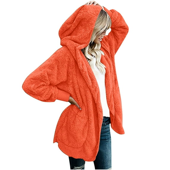 FNFYFH Plus Size Hoodie Cardigan for Women Fall Winter Plush Warm Open Front Sweater Cardigans Long Sleeve Fleece Soft Hooded Jackets with Pockets