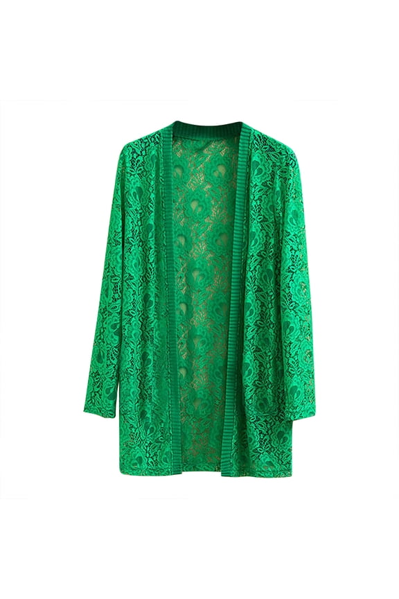 Plus Size Lace Cardigan for Women One Front Long Sleeve Cardigans Sweater Trendy Floral Print Ladies Coats Lightweight Comfy Outerwear Coats Blue XL-5XL