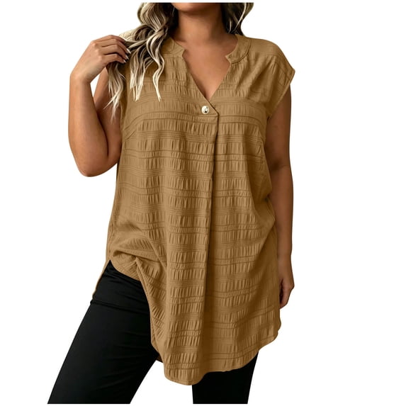 FNFYFH Plus Size Long Tank Tops for Women Loose V Neck Tank Tops Flowy Curve Hem Tunic Sleeveless Blouses
