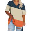 FNFYFH Plus Size Shirts for Women Color Block Short Sleeve Tops V Neck Tees,Black