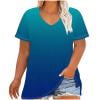 FNFYFH Plus Size Shirts for Women Gradient Color Short Sleeve Tops Loose Fit V Neck Tees，Blue