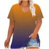 thumbnail image 1 of FNFYFH Plus Size Shirts for Women Gradient Color Short Sleeve Tops Loose Fit V Neck Tees，Blue, 1 of 5