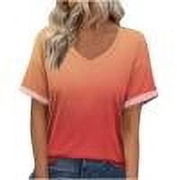 FNFYFH Plus Size Shirts for Women Gradient Color V Neck T-Shirt Summer Short Sleeve Tees,Red