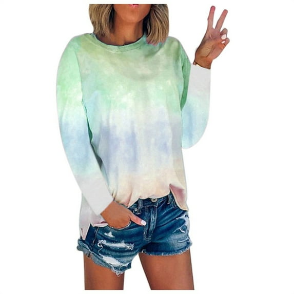 FNFYFH Plus Size Sweatshirts for Womens Trendy Tie Dye Pullover Long Sleeve Crewneck Sweatshirt Colorful Printed Tops Womens Loose Fit Tops Pink S-5XL Clearance Deals