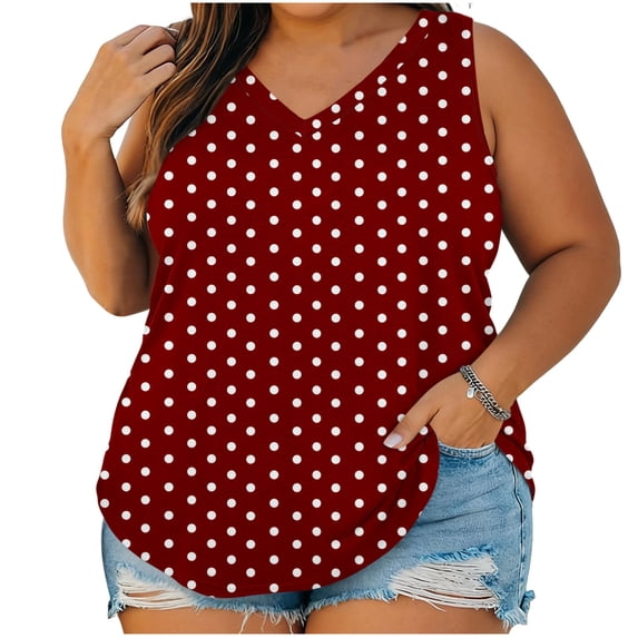 FNFYFH Plus Size Tank Tops for Women Sleeveless Polka Dot Top Summer Casual Loose Tee Shirts