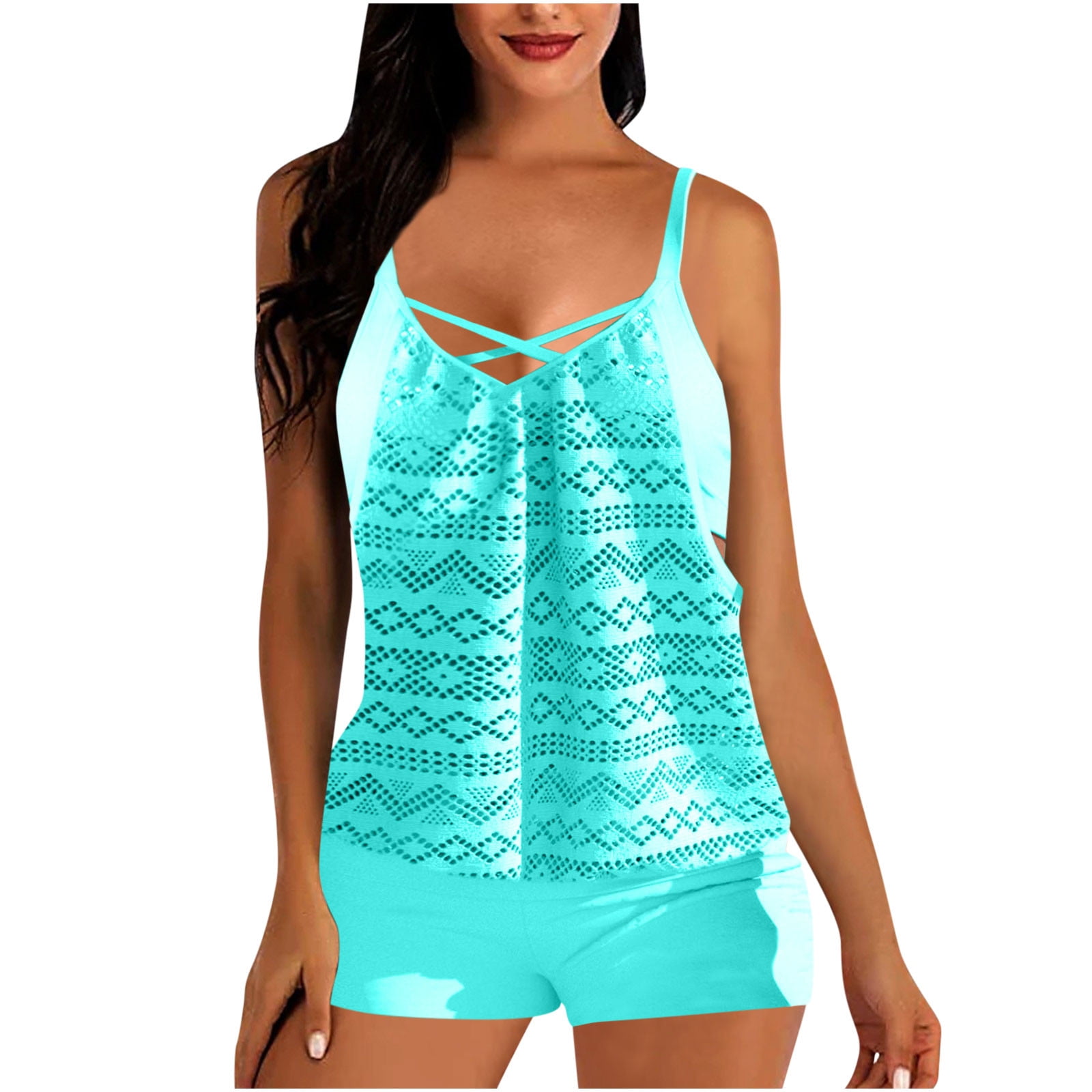 FNFYFH Plus Size Tankini Swimsuits for Women with Sleeves, Two Plus Swimsuit Size Tankini Push