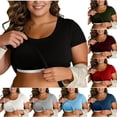 thumbnail image 1 of FNFYFH Plus Size Tops with Shelf Bra for Women Crewneck Ribbed Top with Built in Bra Summer Basic Tees, 1 of 7