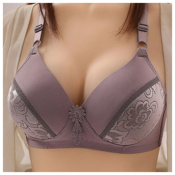 FNFYFH Plus Size Wireless Bras for Women Sexy Full Figure Padded Push-up Bra Comfort Breathbale Mesh Air No Underwire Bras Smoothing Deep V Neck T-shirt Underwear