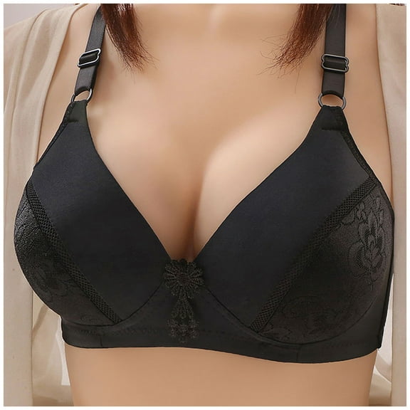 FNFYFH Plus Size Wireless Bras for Women Full Figure Padded Push-up Bra Comfort Breathbale Mesh Air No Underwire Bras Smoothing Deep V Neck T-shirt Underwear