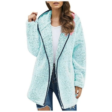 FNFYFH Plush Coats for Women Winter Fluffy Fleece Jackets Open Front Long Sleeve Hooded Outerwear Warm Fleece Cardigan Overcoat Pink XXL Clearance Deals Today