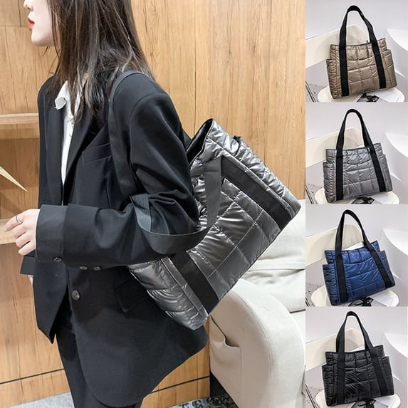 FNFYFH Puffer Bags for Women, Puffy Quilted bags with Zipper,Tote bags Shoulder Travel Beach Handbags