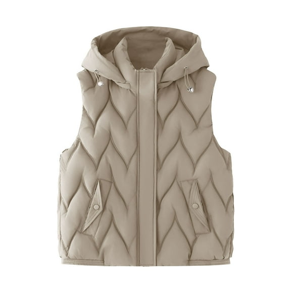 FNFYFH Puffer Vest Women Cropped Hooded Zip Up Quilted Sleeveless Jackets 2025 Lightweight Winter Gilet Waistcoat with Pockets